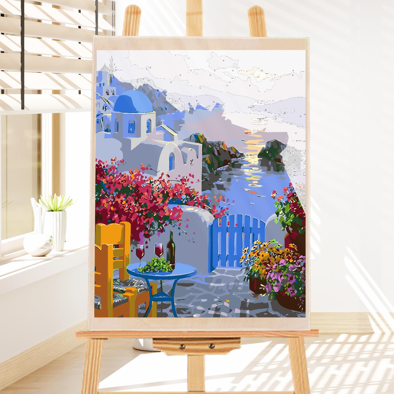 Lxmsja Santorini View Paint by Numbers Adult Kit, DIY Oil Painting